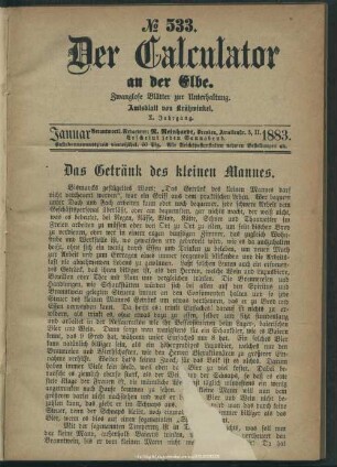 10/12.1883/84=Nr.533/586: Der Calculator an der Elbe : zwanglose Blätter zur Unterhaltung; Amtsblatt von Krähwinkel