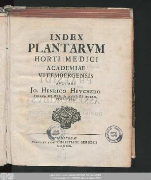 Index Plantarvm Horti Medici Academiae Vitembergensis