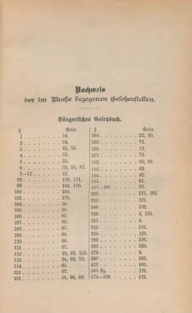 Nachweis der im Buche bezogenen Gesetzesstellen.