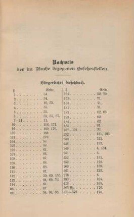 Nachweis der im Buche bezogenen Gesetzesstellen.