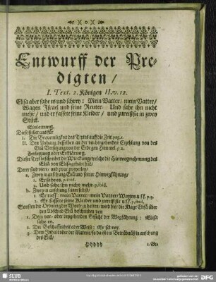 Entwurff der Predigten