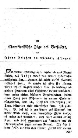 Charakteristische Züge des Verfassers, aus seinen Briefen an Nicolai gezogen.