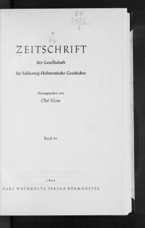 88.1963: Zeitschrift der Gesellschaft für Schleswig-Holsteinische Geschichte