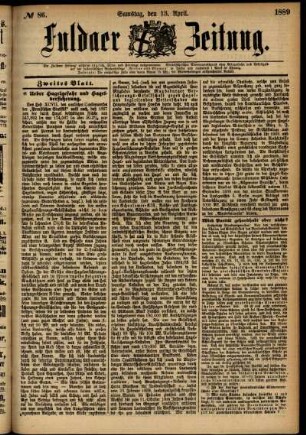 Zweite Ausgabe vom Samstag, den 13. April 1889.