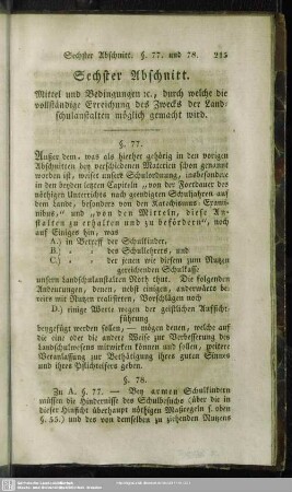 Sechster Abschnitt. Mittel und Bedingungen etc. durch welche die vollständige Erreichung des Zwecks der Landschulanstalten möglich gemacht wird