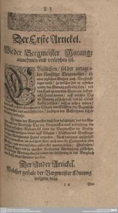 Der Ander Artickel. Welcher gestalt der Bergmeister Nutzung weigern mag.