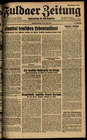 Ausgabe vom Samstag, den 27. Juli 1940.