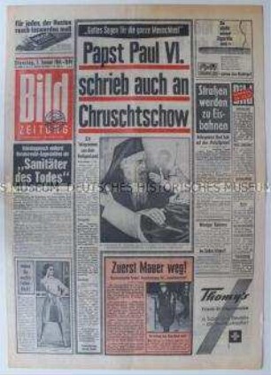 Umschlagblatt der "Bild ZEITUNG" zu einem Friedensappell des Papstes an die Politiker in aller Welt