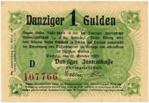 Geldschein, 1 Danziger Gulden, 22.10.1923