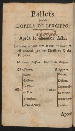Ballets Dans L'Opera De Leucippo