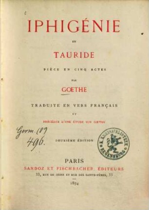 Iphigénie en Tauride : pièce en 5 actes