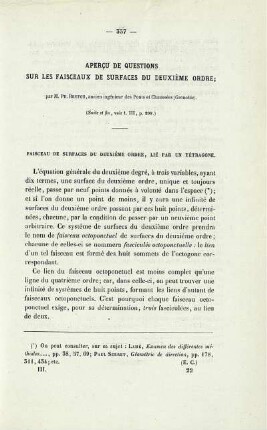 Apercu de questions sur les faisceaux de surfaces du deuxième ordre.
