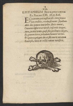 VIII. Epitaphium Becmannianum. Ex Psalmo CIII. Vs. 15. & 16.