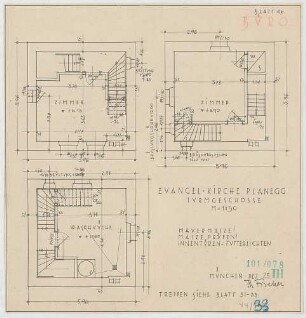 Fischer, Theodor; Planegg bei München (Bayern); Ev. Waldkirche - Turmgeschoss (Grundrisse)