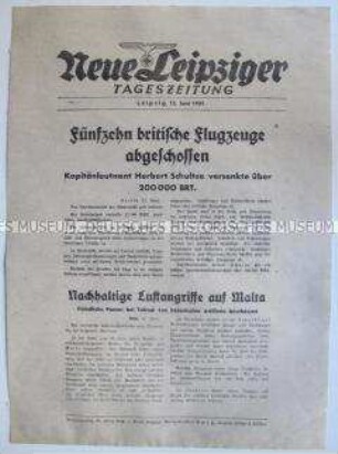 Extrablatt der "Neuen Leipziger Tageszeitung" zu britischen Luftangriffen in Deutschland und Luftangriffe auf Malta