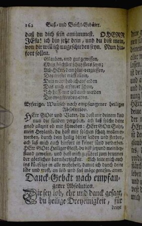Danck-Gebät nach empfangener Absolution. - Gebät um Reinigkeit des Hertzens vor dem heiligen Abendmahl.