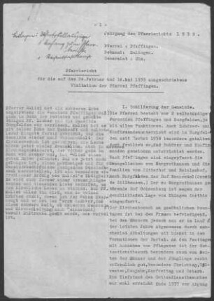 Pfeffingen-Burgfelden mit Margrethausen und Wannental: Pfarrbericht 1939