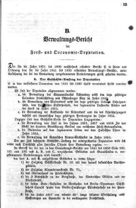 B. Verwaltungs-Bericht der Forst- und Oekonomie-Deputation