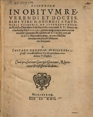 Epicedion in obitum ... Ge. Staudneri Pastoris