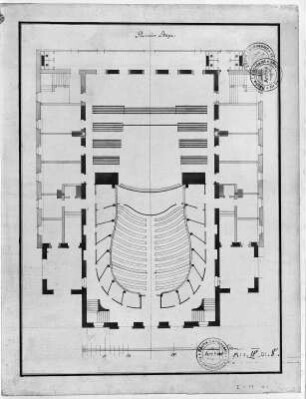 Dresden, Kleines Opernhaus (Moretti-Theater): Grundriß 1. Etage und projektierter seitlicher Anbau