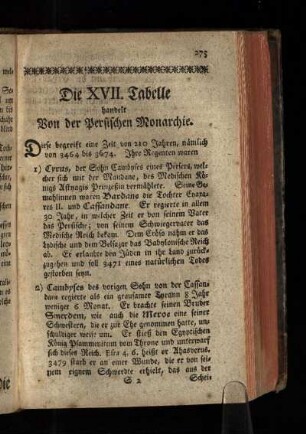 Die XVII. Tabelle handelt Von der Persischen Monarchie.