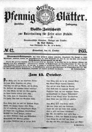 No. 42, Sonnabend, den 13. Oktober