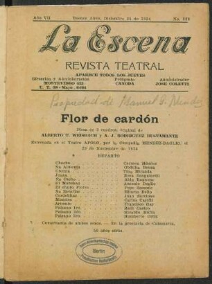 Flor de cardón : pieza en 3 cuadros