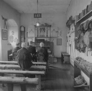 Freiberg. Stadt- und Bergbaumuseum, Bergmännische Betstube mit einem Orgelpositiv aus dem 17. Jh.
