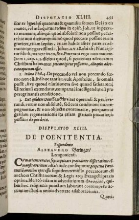 Disputatio XLIII. De Poenitentia
