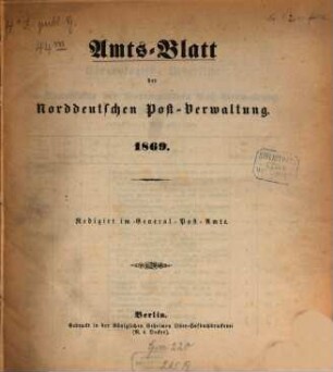 Amtsblatt der Norddeutschen Postverwaltung. 1869