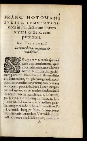 Ad Titulum I. De contrahenda emptione et venditione.