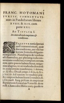 Ad Titulum I. De contrahenda emptione et venditione.