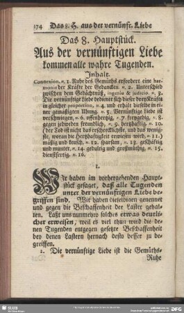 Das 8. Hauptstück. Aus der vernünftigen Liebe kommen alle wahre Tugenden
