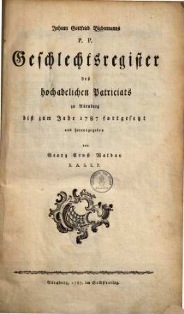 Geschlechtsregister des hochadelichen Patriciats zu Nürnberg