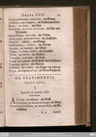 De Vestimentis. Locus XVIII.