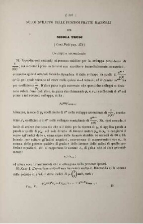 Sullo sviluppo delle funzioni fratte razionali (Cont. Vedi pag. 272).