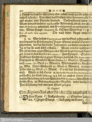 Cap. II. Eine Aequinoctial- oder Gleicher-Uhr anzulegen
