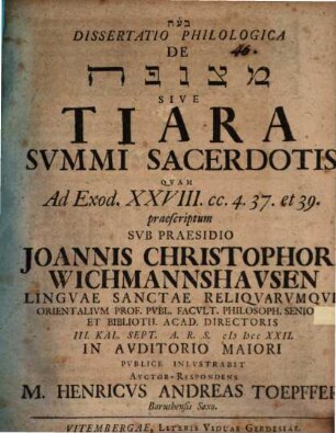 Diss. philol. de tiara summi sacerdotis
