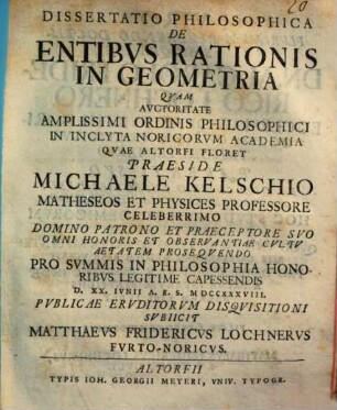 Dissertatio Philosophica De Entibvs Rationis In Geometria