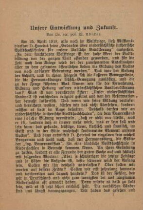 Unsere Entwicklung und Zukunft