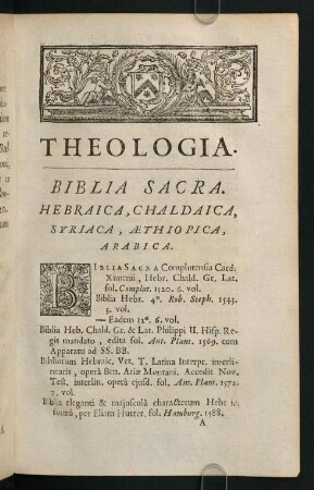 1-21, Biblia Sacra. Hebraica, Chaldaica, Syriaca, Aethiopica, Arabica.