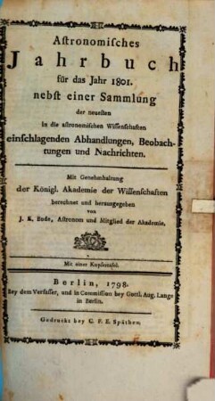 Astronomisches Jahrbuch, 1801 (1798)