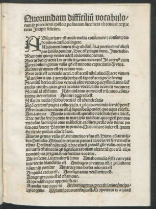 Quorundam difficilium vocabulorum in precedenti epistola positorum succincta et brevis interpretatio Incipit feliciter.