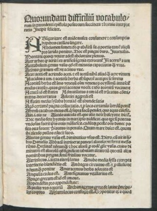 Quorundam difficilium vocabulorum in precedenti epistola positorum succincta et brevis interpretatio Incipit feliciter.