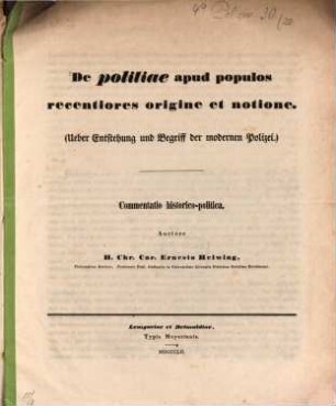 De politiae apud populas recentiores origine et notione, commentationis specimen