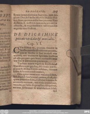 De Discrimine peccati venialis [et] mortalis. Cap. VI.