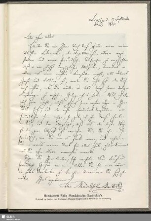 Handschrift Felix Mendelssohn Bartholdy's