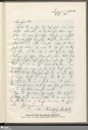 Handschrift Felix Mendelssohn Bartholdy's