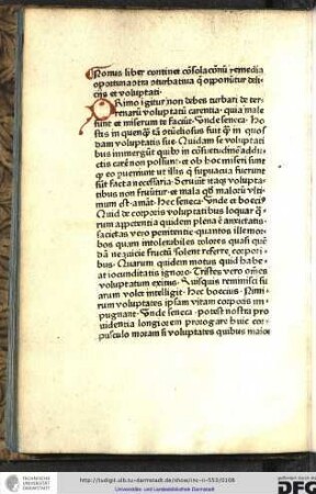 Nonus liber continet consolationum remedia oportuna contra conturbativa que opponuntur deliciis et voluptati.