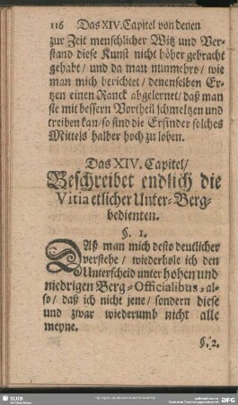 Das XIV. Capitel Beschreibt endlich die Vitia etlicher Unter-Bergbedienten